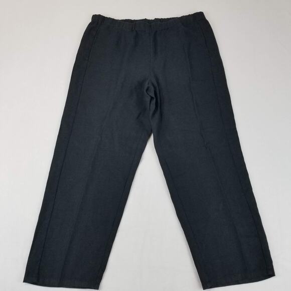 J Jill Pants Medium Tall Love 100% Linen Black Crop Pockets Elastic Lagenlook - Picture 1 of 10